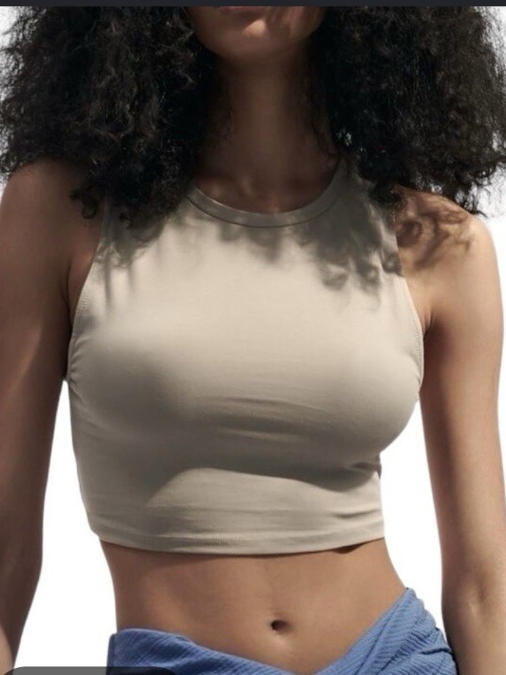 Zara Beige High-Neck Cropped Tank Top